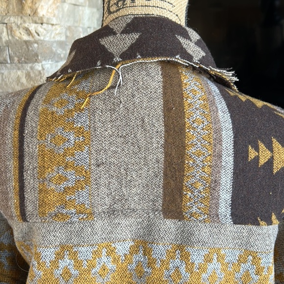 new in raw hem aztec brown tan mustard long sleeve button jacket shacket shirt - Picture 10 of 16